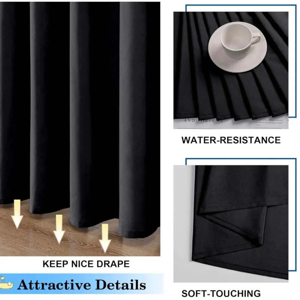 Solid Black Soft Cloth Shower Curtain | 72W x 72L | NWT